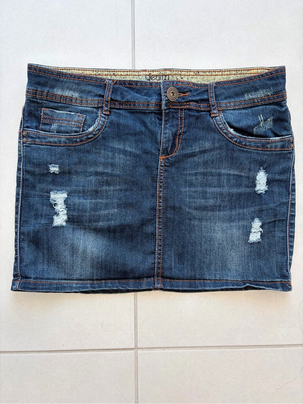 Denim Dynamite Dark Wash Distressed Denim Mini Skirt – Y2K Jean Skirt | Size 30
